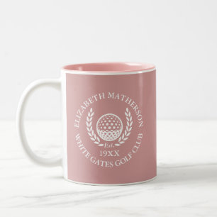 Dusty Rose Pink Personalized Golf Club Name Two-Tone Coffee Mug