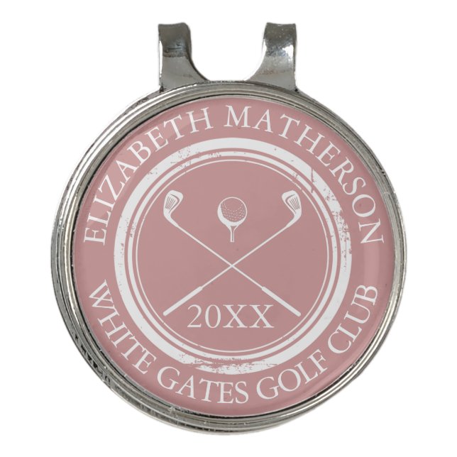 Dusty Rose Pink Personalized Modern Golf Hat Clip (Front)