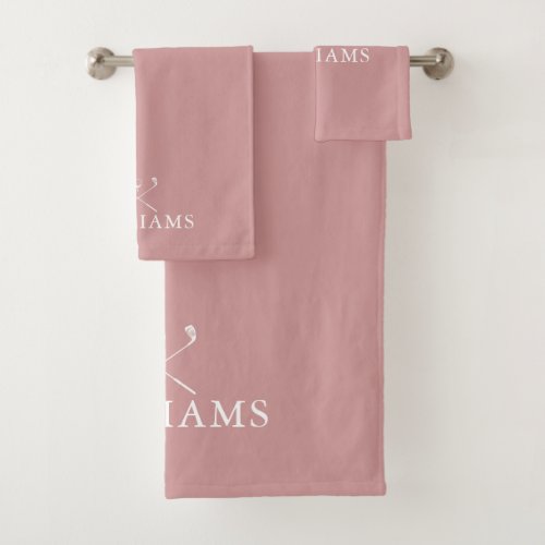 Dusty Rose Pink Personalized Name Golf Clubs Bath Towel Set
