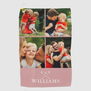 Dusty Rose Pink Personalized Name Photo Collage Golf Towel