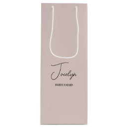 Dusty Rose Pink Personalized Wedding Party Favor Wine Gift Bag