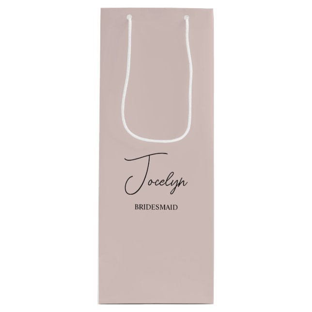 Dusty Rose Pink Personalized Wedding Party Favor Wine Gift Bag (Front)