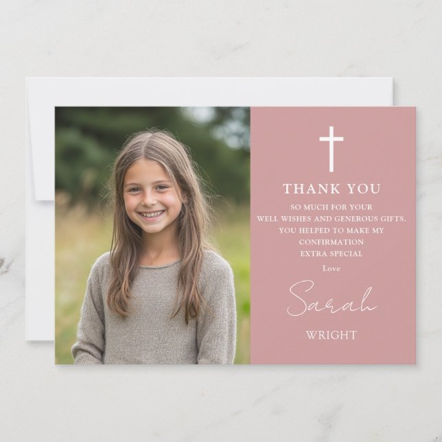 Dusty Rose Pink Photo Confirmation Thank You Card (Front)