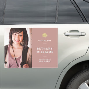 Dusty Rose Pink Photo Graduation Announcement Car Magnet