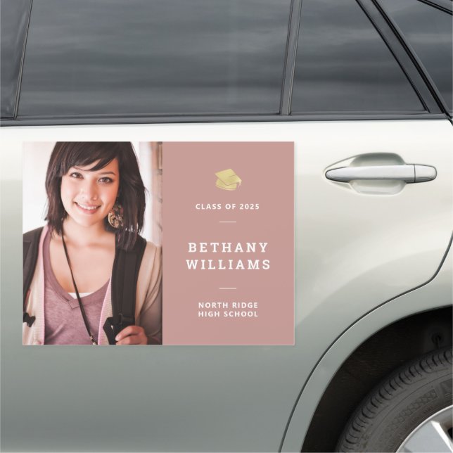 Dusty Rose Pink Photo Graduation Announcement Car Magnet (In Situ)