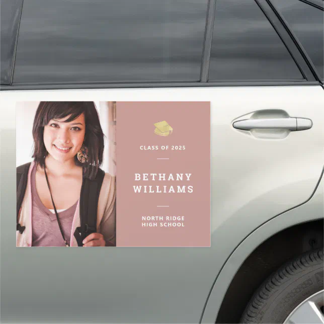 Dusty Rose Pink Photo Graduation Announcement Car Magnet | Zazzle