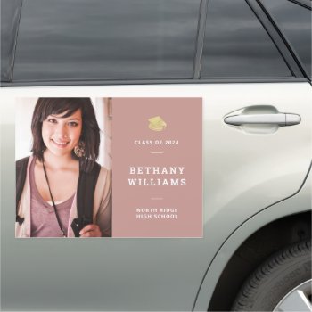 Dusty Rose Pink Photo Graduation Announcement Car Magnet by dulceevents at Zazzle