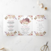 Dusty Rose Pink Pumpkin and Ivory Floral Wedding Tri-Fold Invitation (Inside)