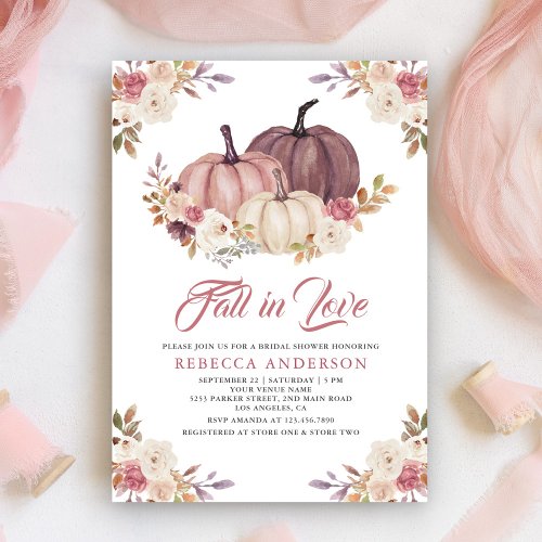 Dusty Rose Pink Pumpkin Floral Bridal Shower Invitation