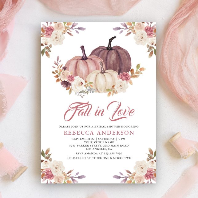 Dusty Rose Pink Pumpkin Floral Bridal Shower Invitation (Creator Uploaded)