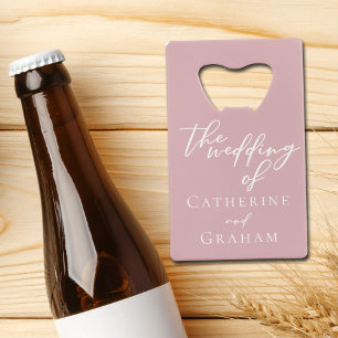 Dusty Rose Pink Romantic Personalized Wedding Credit Card Bottle Opener