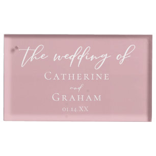 Dusty Rose Pink Romantic Personalized Wedding Place Card Holder