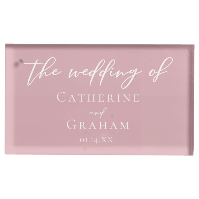 Dusty Rose Pink Romantic Personalized Wedding Place Card Holder (Front)