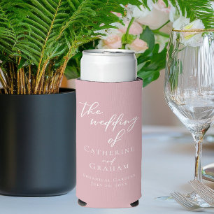 Dusty Rose Pink Romantic Personalized Wedding Seltzer Can Cooler