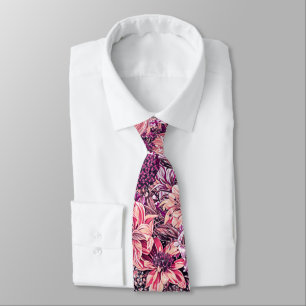Dusty Rose Pink Salmon Rose Gold Garden Flowers Neck Tie