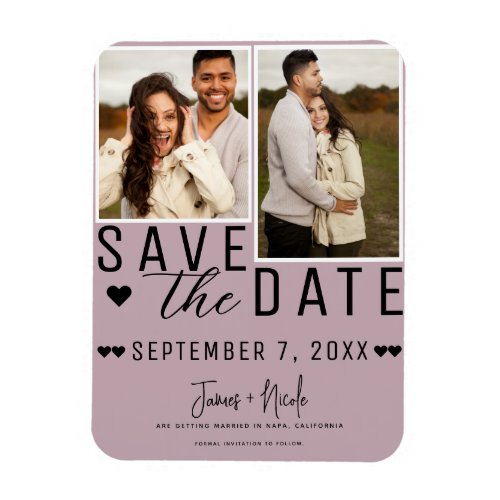 Dusty Rose Pink Save the Date 2 Photo Wedding Magnet
