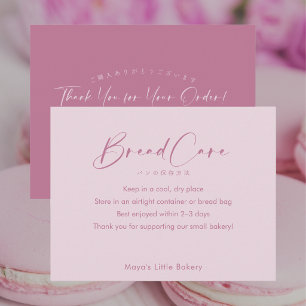 Dusty Rose Pink Script Bread Care Instructions Thank You Card