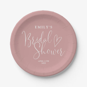 Dusty Rose pink Script Calligraphy Bridal Shower Paper Plates