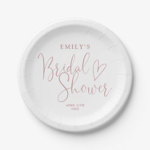 Dusty Rose pink Script Calligraphy Bridal Shower Paper Plates