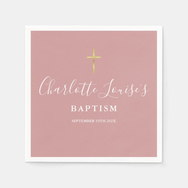 Dusty Rose Pink Signature Baptism Christening Napkins (Front)