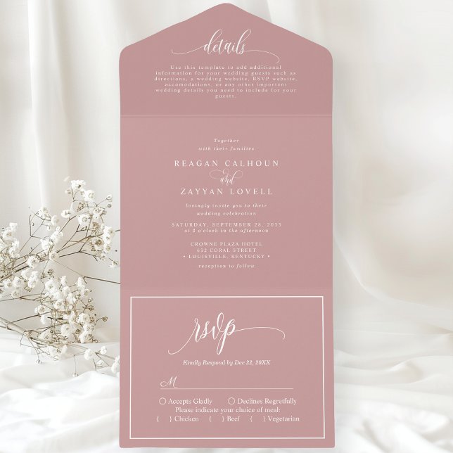 Dusty Rose Pink Simple Modern Script All In One Invitation (Creator Uploaded)