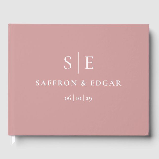 Dusty Rose Pink Simple Monogram Wedding Guest Book (Front)