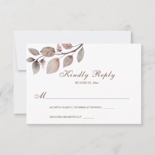 Dusty Rose Pink Simple Watercolor Floral Wedding  RSVP Card