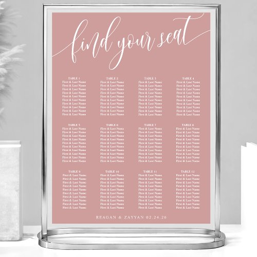 Dusty Rose Pink Simple Wedding Seating Chart