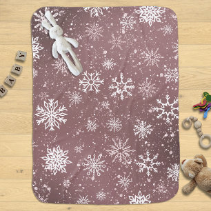 Dusty Rose Pink Snowflakes Elegant Winter Holiday Baby Blanket