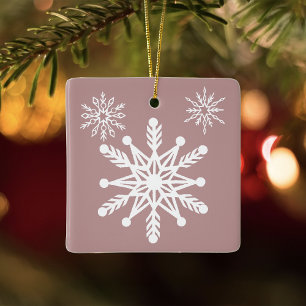 Dusty Rose Pink Snowflakes Elegant Winter Holiday Ceramic Ornament
