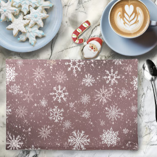 Dusty Rose Pink Snowflakes Elegant Winter Holiday Cloth Placemat