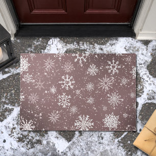 Dusty Rose Pink Snowflakes Elegant Winter Holiday Doormat