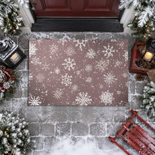 Dusty Rose Pink Snowflakes Elegant Winter Holiday Doormat