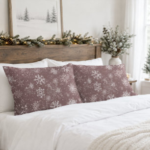 Dusty Rose Pink Snowflakes Elegant Winter Holiday Pillow Case