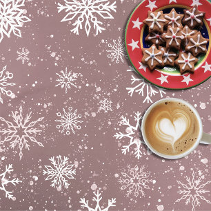 Dusty Rose Pink Snowflakes Elegant Winter Holiday Tablecloth