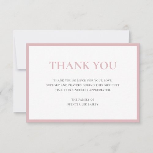 Dusty Rose Pink Traditional Sympathy Funeral Thank You Card