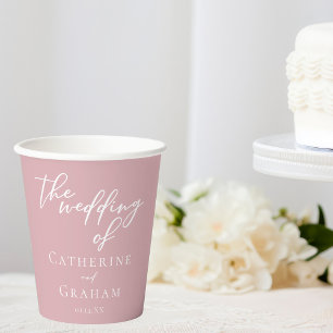 Dusty Rose Pink Typography Feminine Wedding Paper Cups
