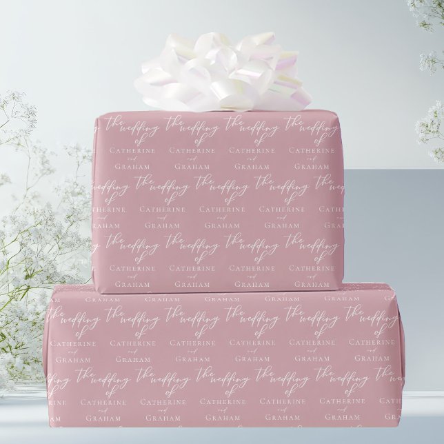 Dusty Rose Pink Typography Personalized Wedding Wrapping Paper (Creator Uploaded)