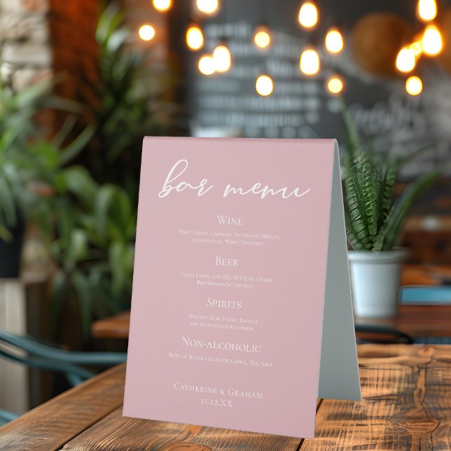 Dusty Rose Pink Typography Wedding Bar Menu Table Tent (Creator Uploaded)