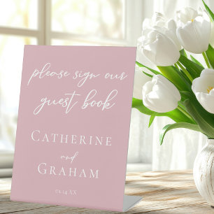 Dusty Rose Pink Typography Wedding Guest Book Pedestal Sign