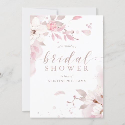 Dusty Rose Pink Watercolor Floral Bridal Shower Invitation