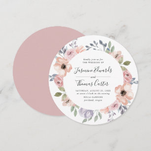 Dusty Rose Pink Watercolor Floral Circle Wedding Invitation