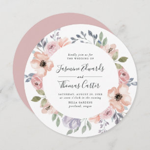 Dusty Rose Pink Watercolor Floral   Circle Wedding Invitation