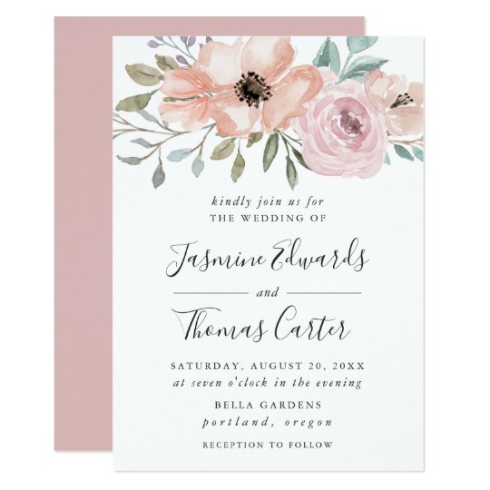 Dusty Rose Pink Watercolor Floral | Wedding Invitation | Zazzle.com