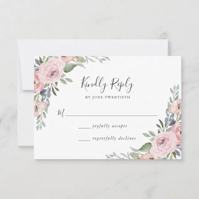 Dusty Rose Pink Watercolor Floral | Wedding RSVP Card | Zazzle