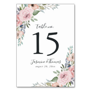 Dusty Rose Pink Watercolor Floral Wedding Table Number