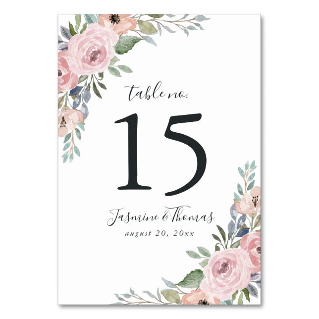 Dusty Rose Pink Watercolor Floral | Wedding Table Number (Front)