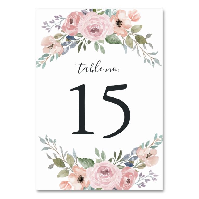 Dusty Rose Pink Watercolor Floral | Wedding Table Number (Front)