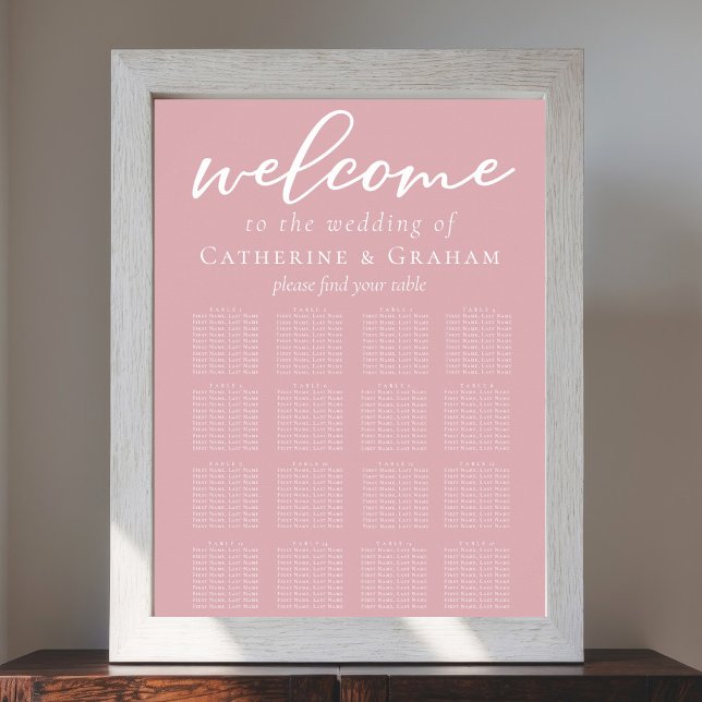 Dusty Rose Pink Wedding 16 Table Seating Chart (Creator Uploaded)