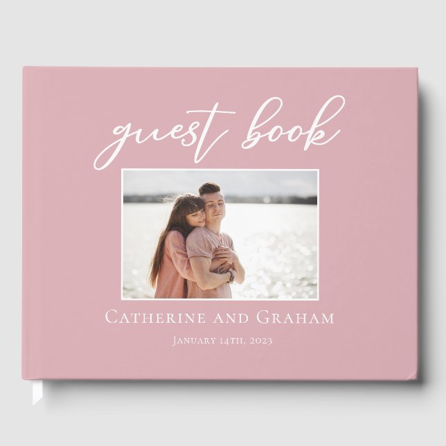 Dusty Rose Pink Wedding Couple Photo Guest Book (Front)